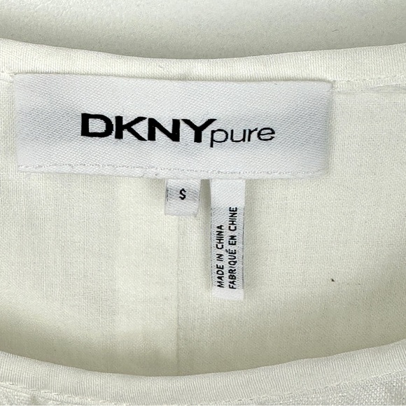DKNY Pure Ruched Mixed Media Asymmetrical Slip Dress Linen Size Small White - Picture 9 of 12